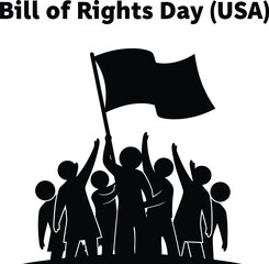 Illustration for bill of rights day in usa with people holding a flag