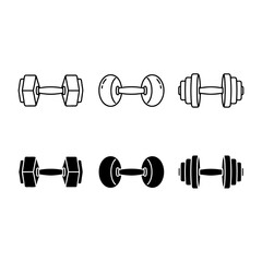 Dumbbell and Weight Icons: Outline and Glyph Vector Collection for Fitness, Gym Workout, Strength Training, and Exercise Equipment.