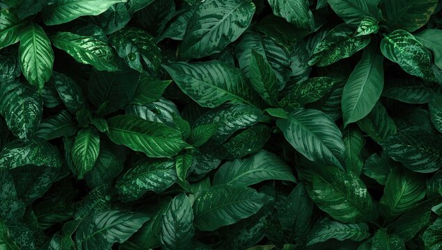 Background of green leaves in contrasting shades, evoking a sense of freshness and humidity, suitable for editorial use