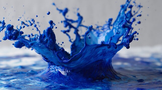 Vibrant blue paint splash isolated on black background with dynamic liquid motion for abstract digital art, creative design projects, and modern visual effects