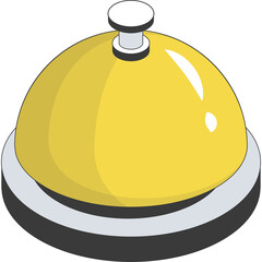 Golden Service Bell With White Button In Isometric View Isolated On White Background With Subtle Shadows