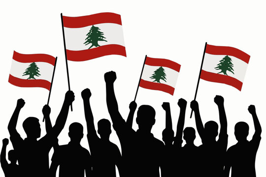 Lebanon Black and White Independence Crowd Silhouette Vector, Patriotic People Clipart