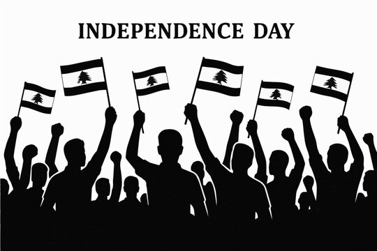 Lebanon Black and White Independence Crowd Silhouette Vector, Patriotic People Clipart