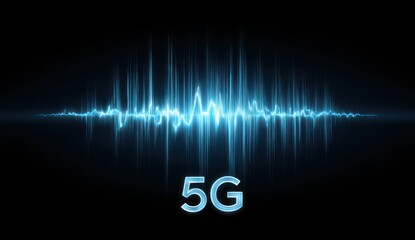 Vibrant photo of 5g technology concept with sound waves on black background for network design