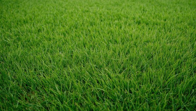 View of a green garden featuring lush grass, suitable for use as a football field or golf course backdrop