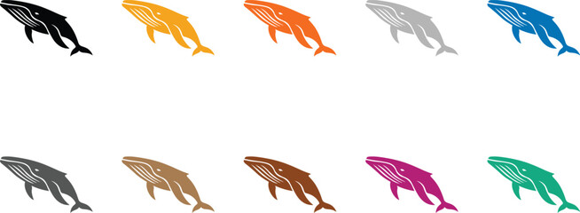 Whale icons assortment in different colors, Multicolor marine animal vector illustration