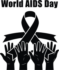 World aids day banner with ribbon and hand for poster or banner design to support people