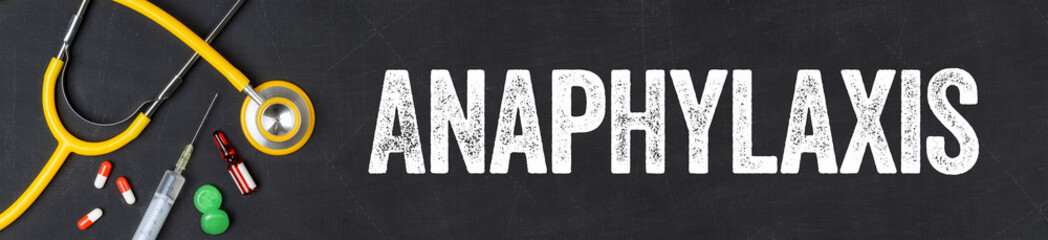  Stethoscope and pharmaceuticals on a blackboard - Anaphylaxis