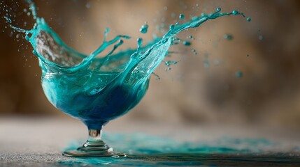 Dynamic splash of turquoise liquid in motion capturing vibrant fluid waves and droplets with creative abstract energy and fresh aqua color burst on a dark background