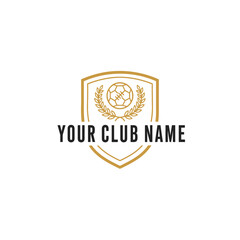 Minimalist football club logo, editable club name, simple outline design, gold color theme, vector style, easy to trace, white background"