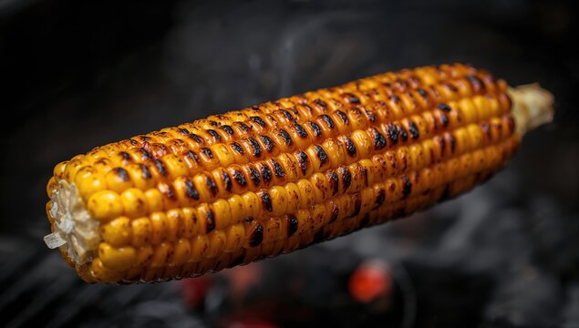 Grilled corn appearing charred from intense heat, risk of excessive charring