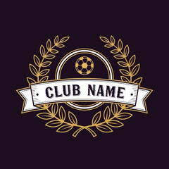 Minimalist football club logo, editable club name, simple outline design, gold color theme, vector style, easy to trace, white background"