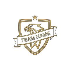 Modern professional soccer team crest, gold color scheme, editable name section, simple