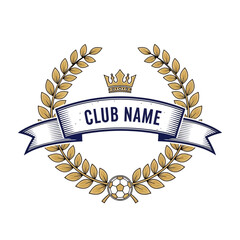 "Royal-style soccer club logo, golden laurel wreath, editable club name banner, simple vector outline, clean design, easy to trace"