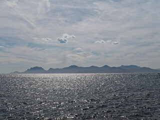 The Mediterranean sea and the Esterel massif seen from &icirc;le Saint-Honorat. Cannes, French Riviera, France