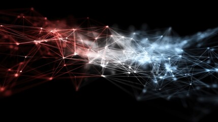 Abstract network of colorful interconnected lines and nodes representing technology, data flow, and digital communication in a striking visual composition