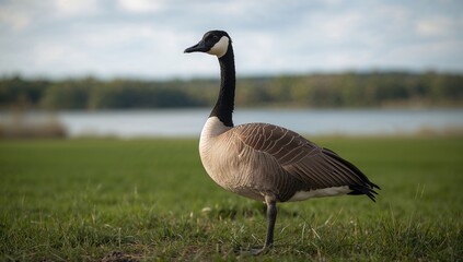 Fototapeta premium Canada Goose on Land, observed wildlife, highlighting seasonal changes
