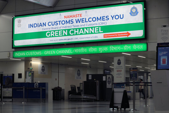 Green Channel corridor. Modern airport interior with sleek design, easy travel and global connectivity at Indira Gandhi International Airport, New Delhi, India, October 25, 2025