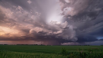 Intense hailstorm clouds looming over a landscape, erosion risk