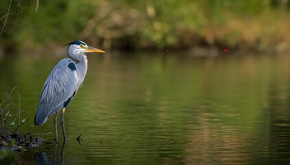 Fototapeta premium Black crowned Night Heron, a wild bird in its natural habitat, observing its surroundings