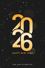 Happy New Year 2026 Poster Featuring Golden Text with Snow Effect
