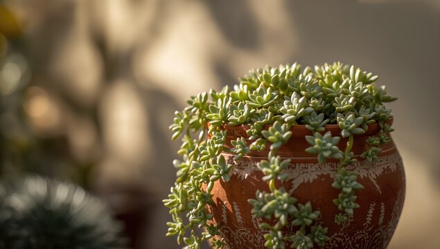 Succulent Plant Close-Up in a Spring Garden, Enhancing Indoor Greenery
