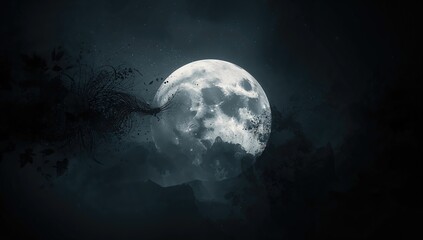 A realistic depiction of the moon in a nighttime setting with a modern abstract background.