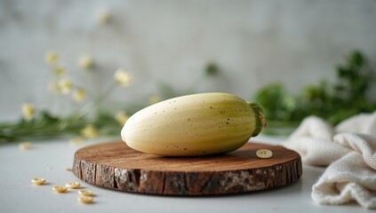 Fresh vegetable marrow on a wooden cutting board, fiber-dense choice