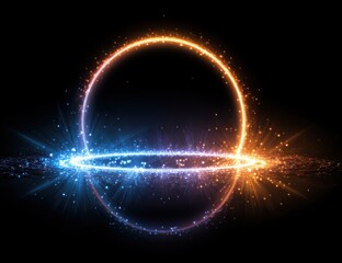 Obraz premium Vibrant photo of abstract glowing circle portal with blue and orange light on dark background