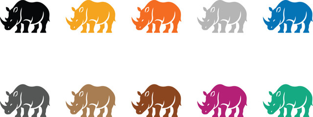 Colorful rhinoceros silhouettes on white background, Multicolor rhino animal vector artwork © jakircreativedesign