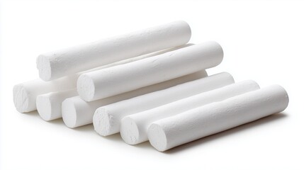 White chalk stick on white background with soft shadow, minimalist educational