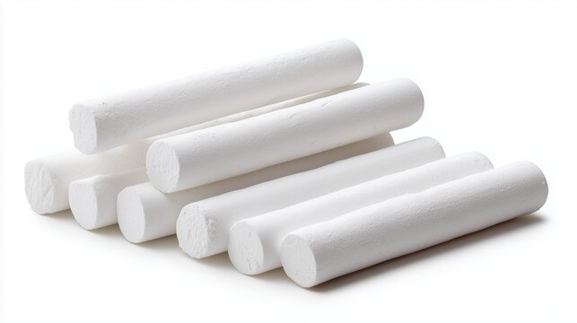 White chalk stick on white background with soft shadow, minimalist educational