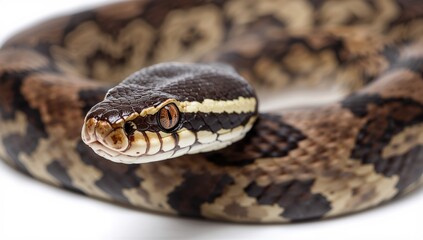 Obraz premium Boiga multo maculata snake detailed view on light surface, focus on reptilian features