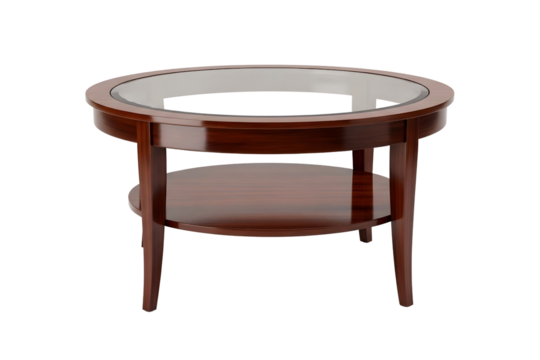 Round wooden coffee table isolated on transparent background