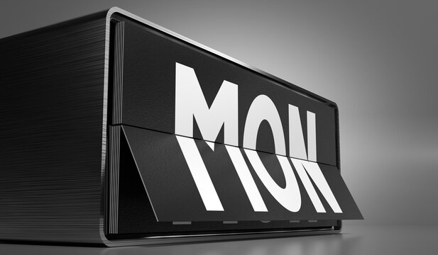 Monday - calendar on gray background - 3D illustration