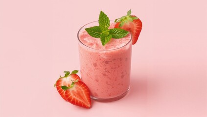 Fresh strawberry smoothie in a pink setting, refreshing summer beverage