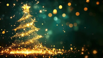 golden glittering shiny christmas tree on green background animation - Powered by Adobe