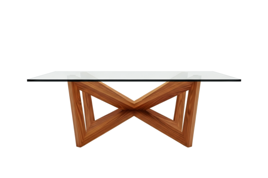 Glass coffee table with wooden base isolated on transparent background - Powered by Adobe