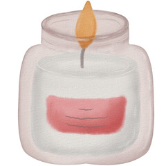 Watercolor Jar Candle With Flame