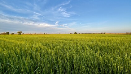 Lush green field scene, ideal for editorial backgrounds, Earth Day