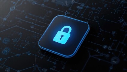Button shield security lock icon for online technology protection, emphasizing system safety and information privacy
