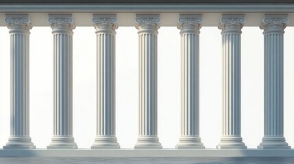 Row of classical white marble columns with fluted shafts and ornate capitals under a clear sky