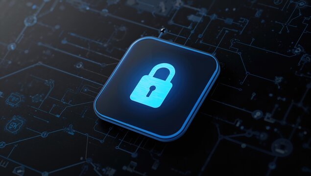 Button shield security lock icon for online technology protection, emphasizing system safety and information privacy