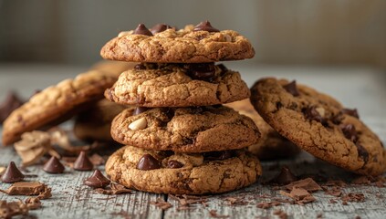 Fototapeta premium Homemade American Chocolate Cookies Piled Together, Fiber-Dense Choice