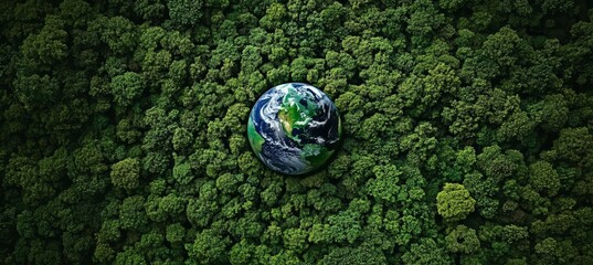 Aerial View of Lush Green Forest Canopy Covering the Earth, Showcasing Nature s Abundant Growth