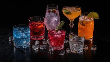 Cocktails served against a dark backdrop, suitable for social gatherings