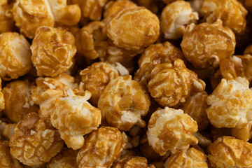 Close Up Full Frame Caramel Popcorn Texture Background