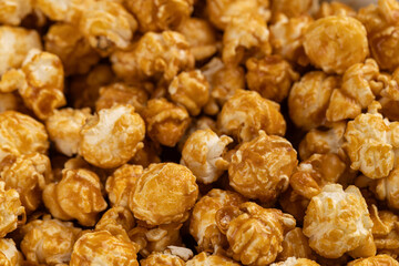 Close Up Full Frame Caramel Popcorn Texture Background