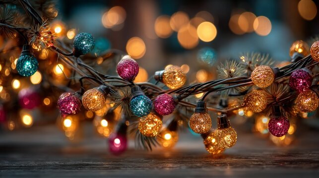 Radiant christmas lights: perfect backdrop for seasonal messages. Digital artwork. Dynamic christmas light spectrum with enchanting sparkle effects. Visual identity. Cinematic glow.