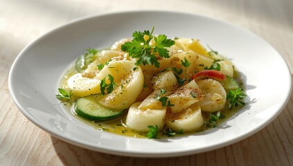 Honey Lemon Marinated Cucumber and Apple Salad with Olive Oil and Fresh Parsley